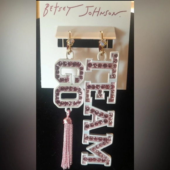 BETSEY JOHNSON Football Series Go Team Mismatched Pavé Crystal Earrings NEW NWT - Picture 2 of 6